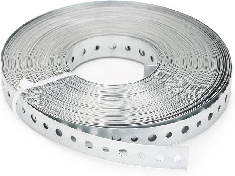 Fyrique Galvanized 3/4-Inch X 100-Feet Metal Strapping with Holes 24-Gauge Metal Pipe Hanger Strap for Plumbing, HVAC and Duct Support - Image 1